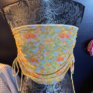 Vintage Y2K Floral Yellow and Orange Tube Top